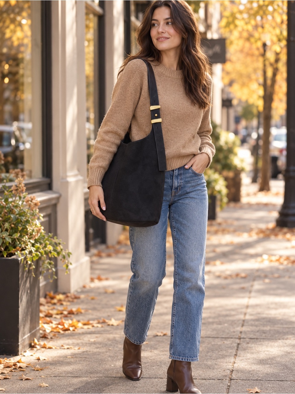 Classic Black Suede Shoulder Tote - Stylish Everyday Bag